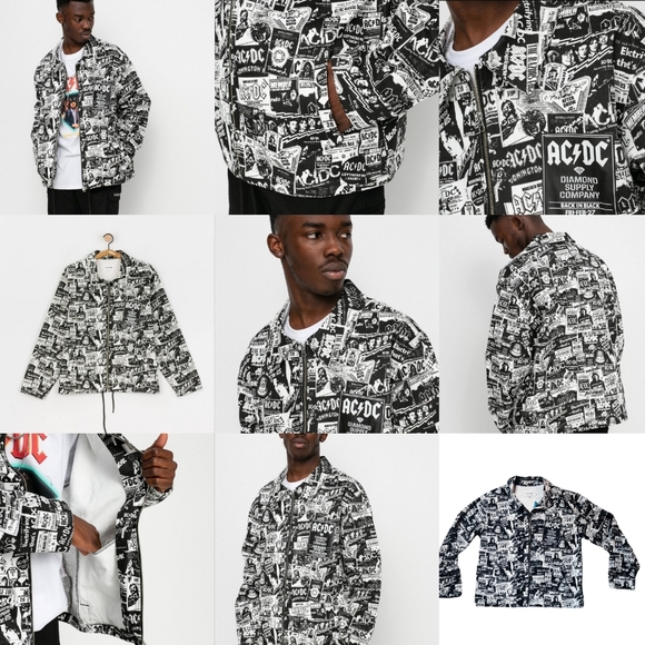 DIAMOND Supply Co. X AC/DC  World Tour Black White Men's All Over Print Jacket - Picture 1 of 16
